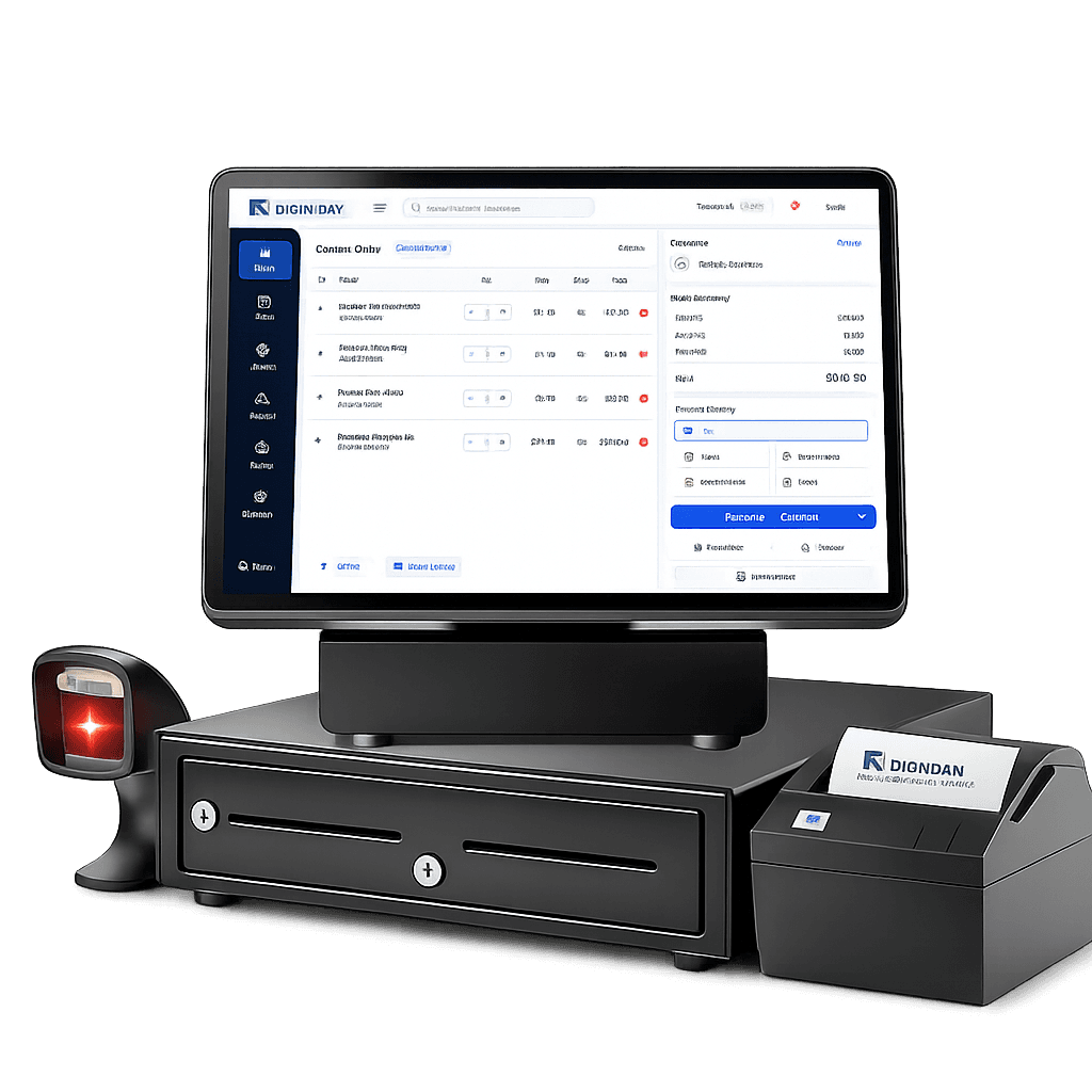 DigiNizam POS terminal, scanner, and receipt printer